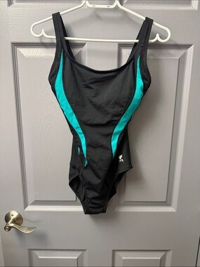 TYR Black One-Piece Swimsuit with Teal Accents